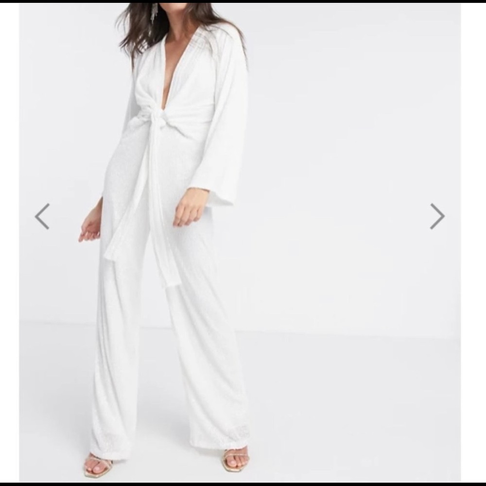 Plunge Tie Sequin Jumpsuit